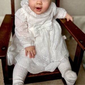 White Embroidered Baby Dress with Bow
